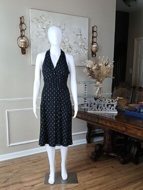 Women's Black And Silver Summer Halter A-Line Formal Cocktail Midi Dress  4